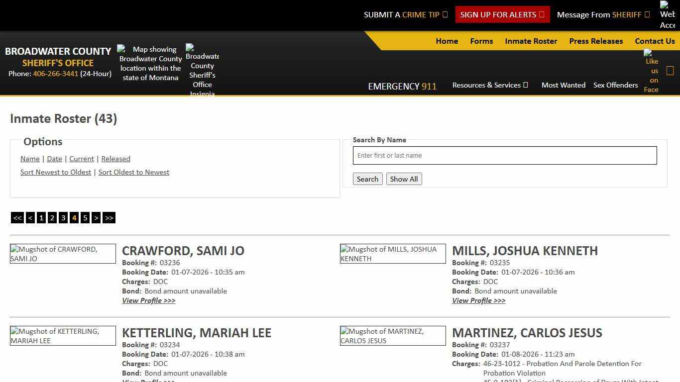 Inmate Roster - Page 4 Current Inmates Booking Date Ascending - Broadwater County Sheriff